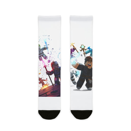 Voxel Vengeance: Edgy Character Fusion Crew Socks