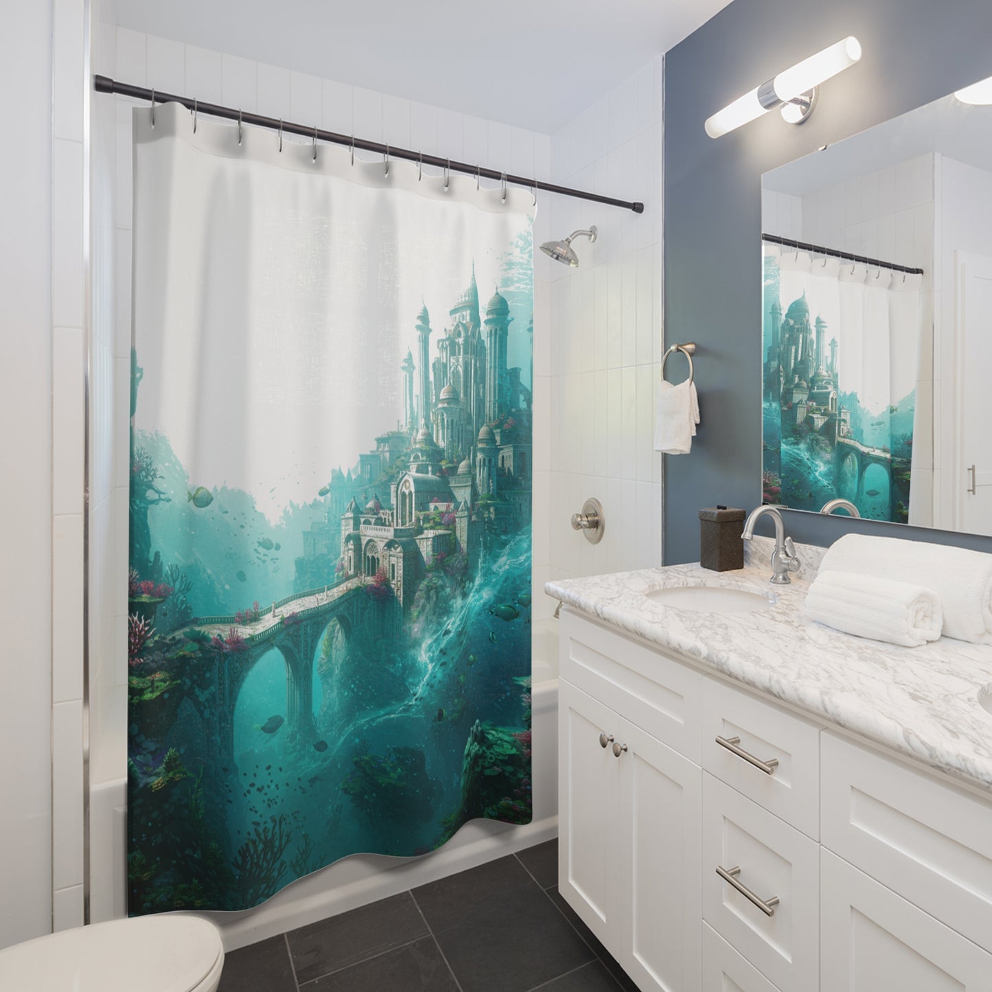 Mystic Atlan Fantasy Shower Curtain: Edgy Elegance Unleashed