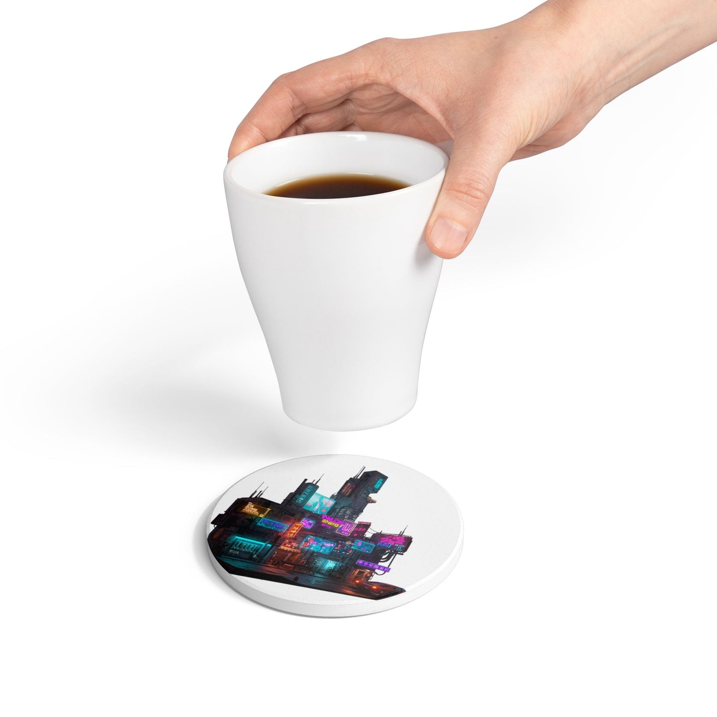 Cyberpunk Dreams Ceramic Coaster - Dive into the Future