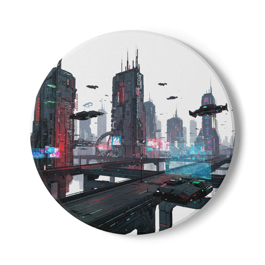 Cyberpunk Dreams Ceramic Coaster - Dive Into Tomorrow
