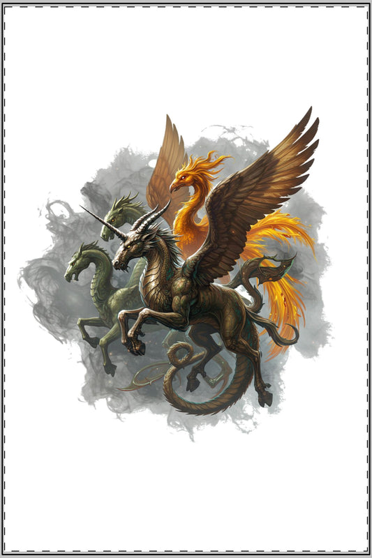 Mystic Shadows: Edgy Mythical Beasts Satin Poster