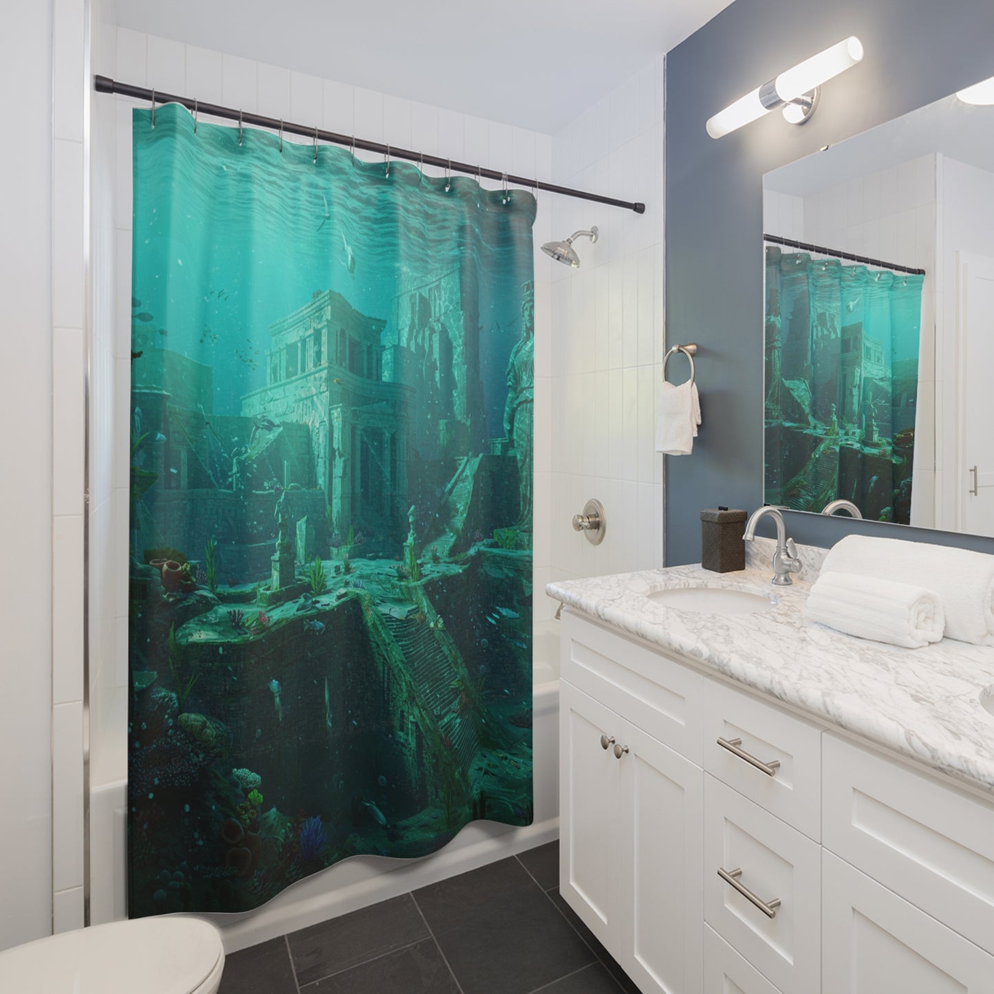 Atlantis Unveiled: Edgy Waters Shower Curtain