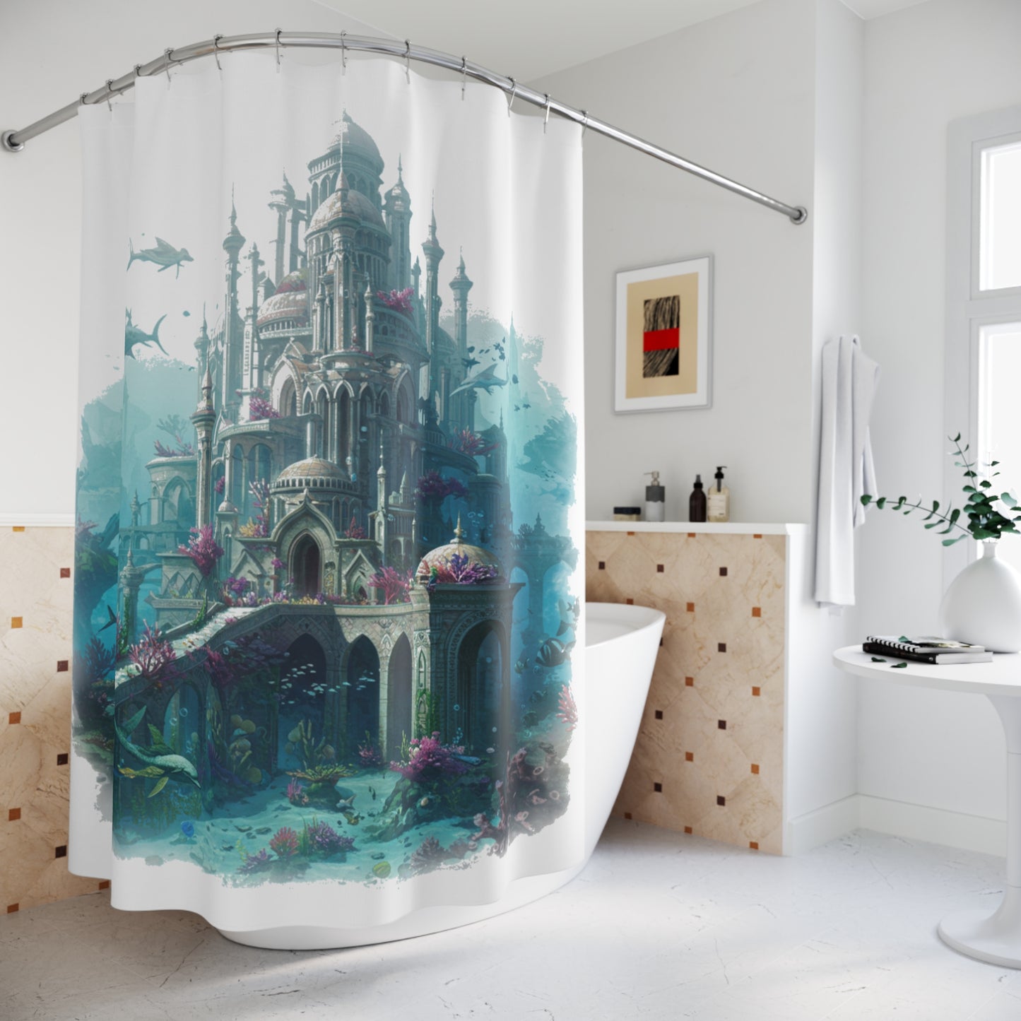 Mystic Atlan Waves Edgy Shower Curtain