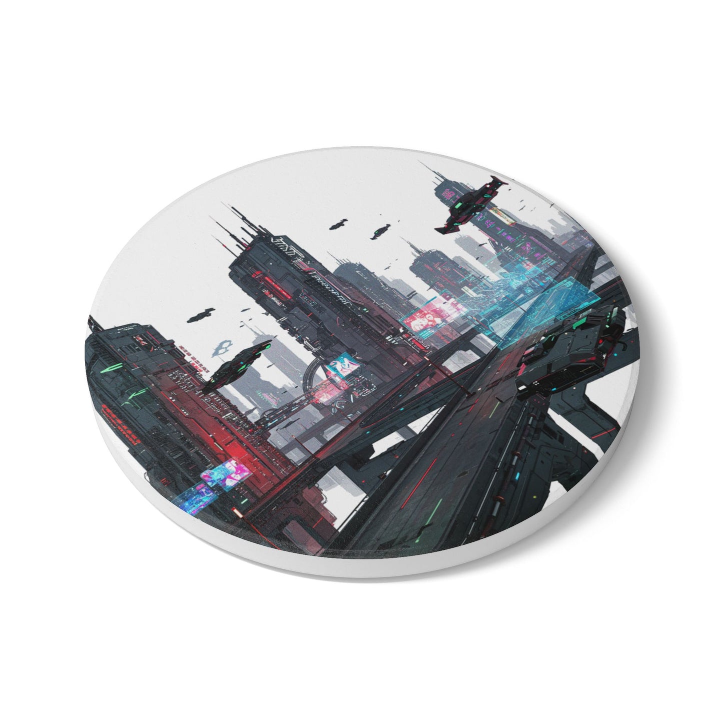 Cyberpunk Dreams Ceramic Coaster - Dive Into Tomorrow